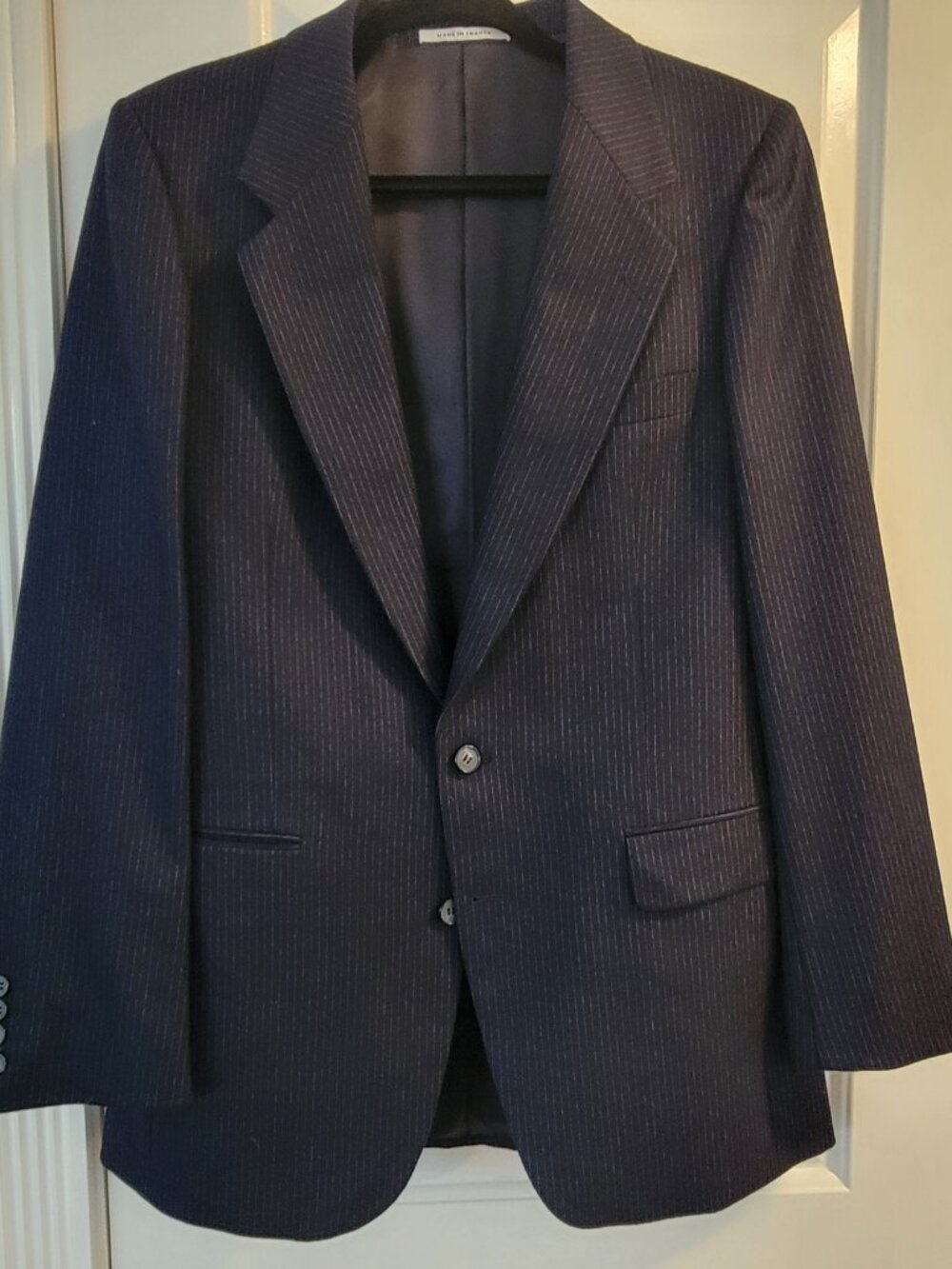 Vintage 80s Yves Saint Laurent YSL 40L 2 piece Suit Pinstripes Navy Wool
